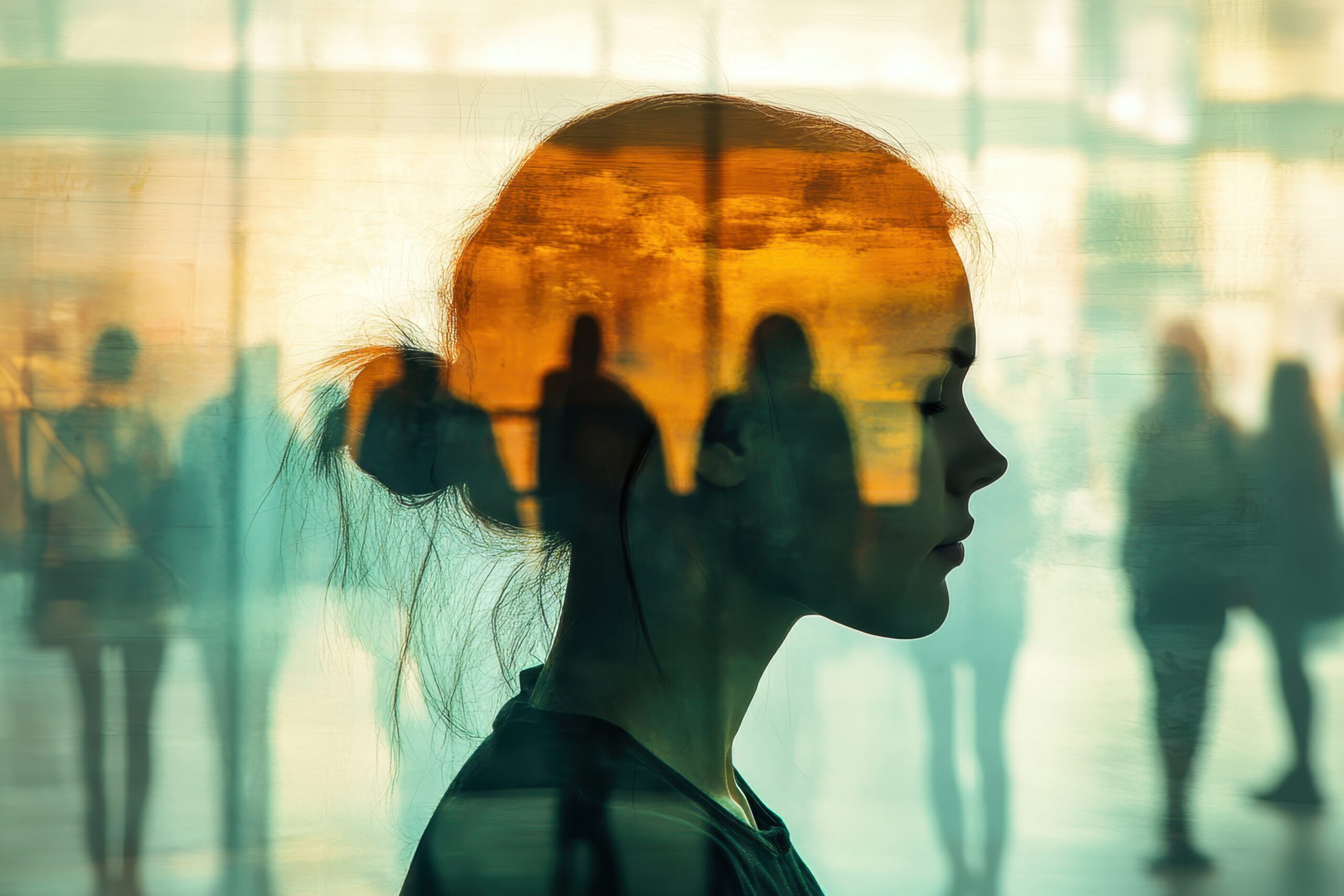 Shying Away: Social Discomfort and Low Self-Esteem Concept with Whimsical Double Exposure Effect